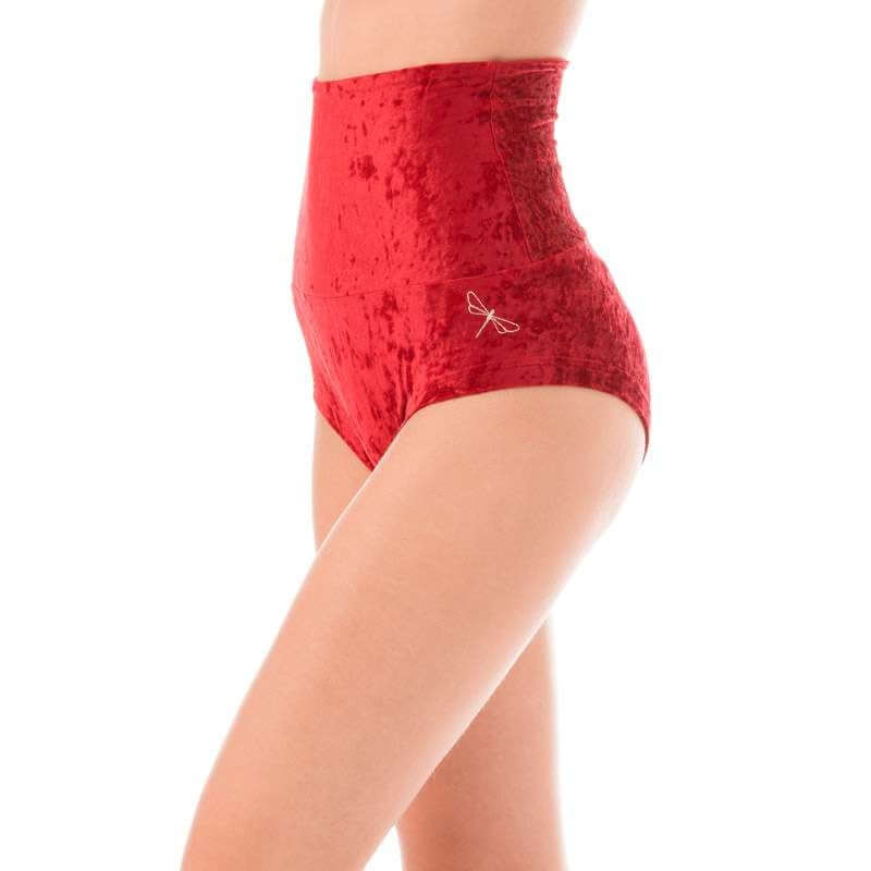 Hoch taillierte Shorts Betty Samt, Rot