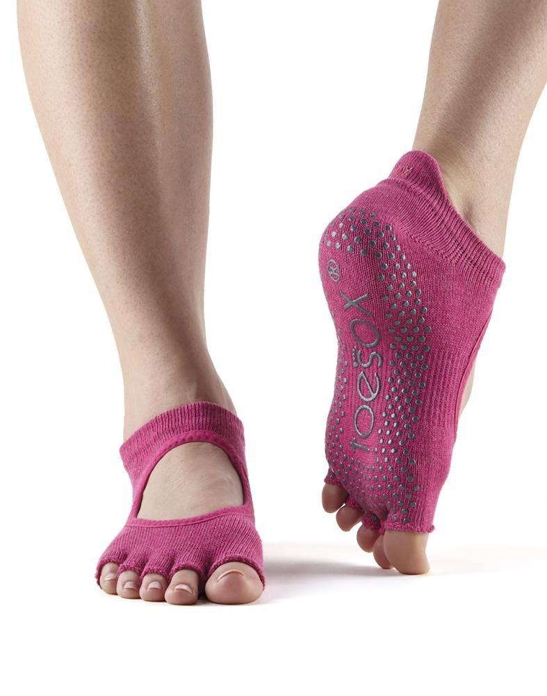ToeSox Half Toe Bellarina Yoga Socks, raspberry